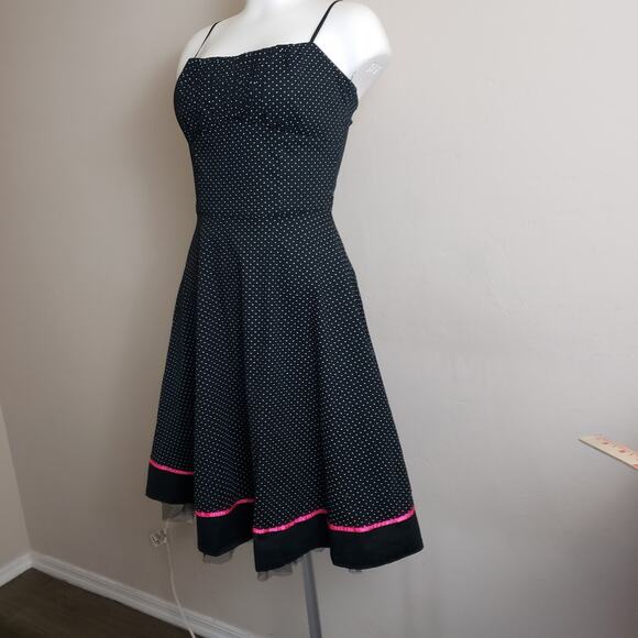 VTG Y2K Rockabilly Pinup Girl Polka Dot Dress Ruby Rox Black Retro Babydoll Sz 7 - Picture 3 of 12
